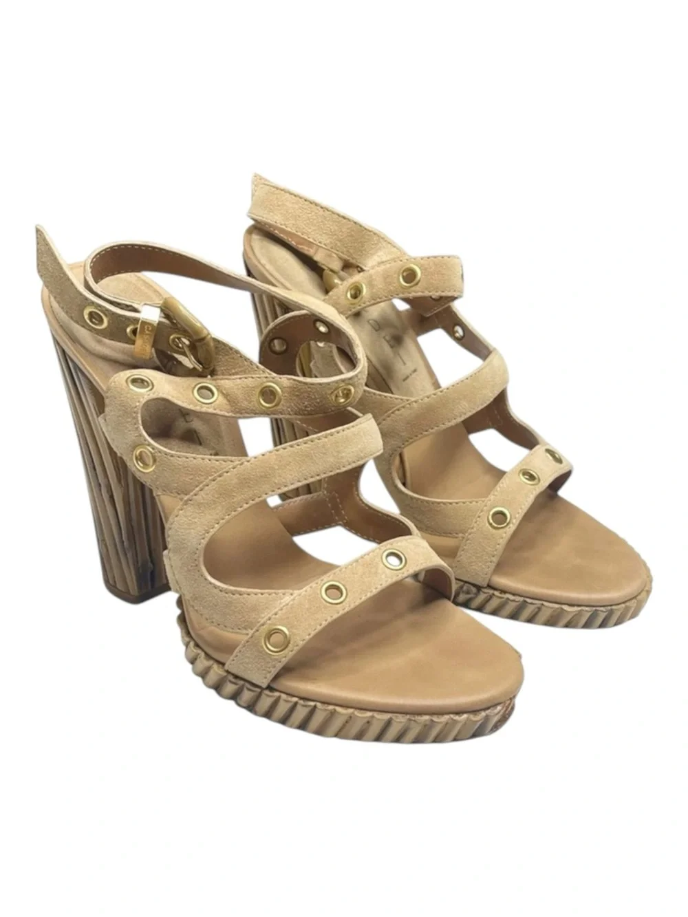 Casadei ♚ Renna Bamboo Heeled Heels Platform Ankle Strap Sandals ♚ Sand Suede ♚